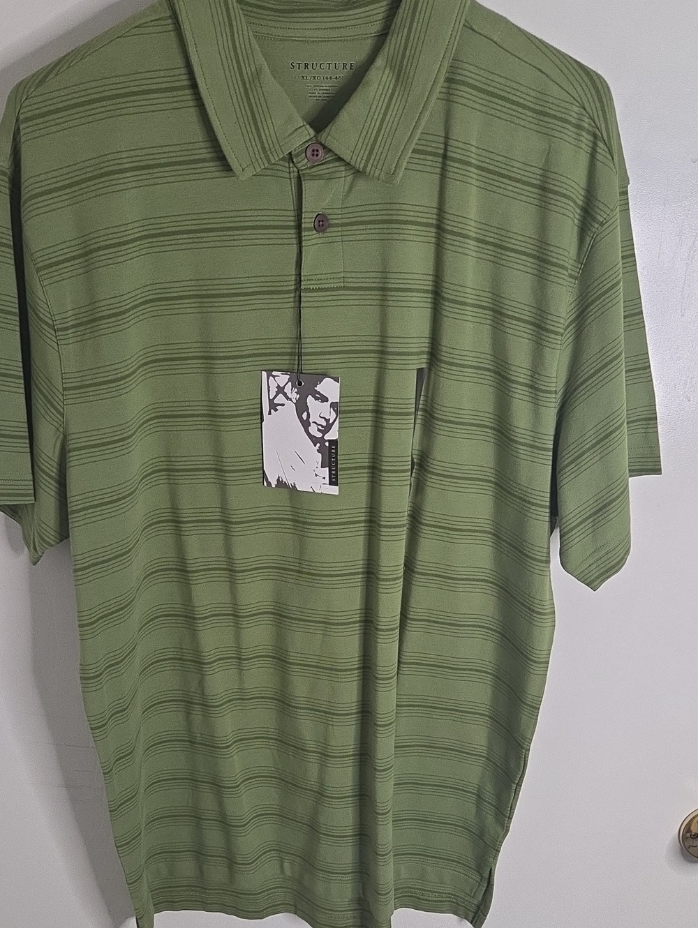 Structure Olive Green Striped Polo